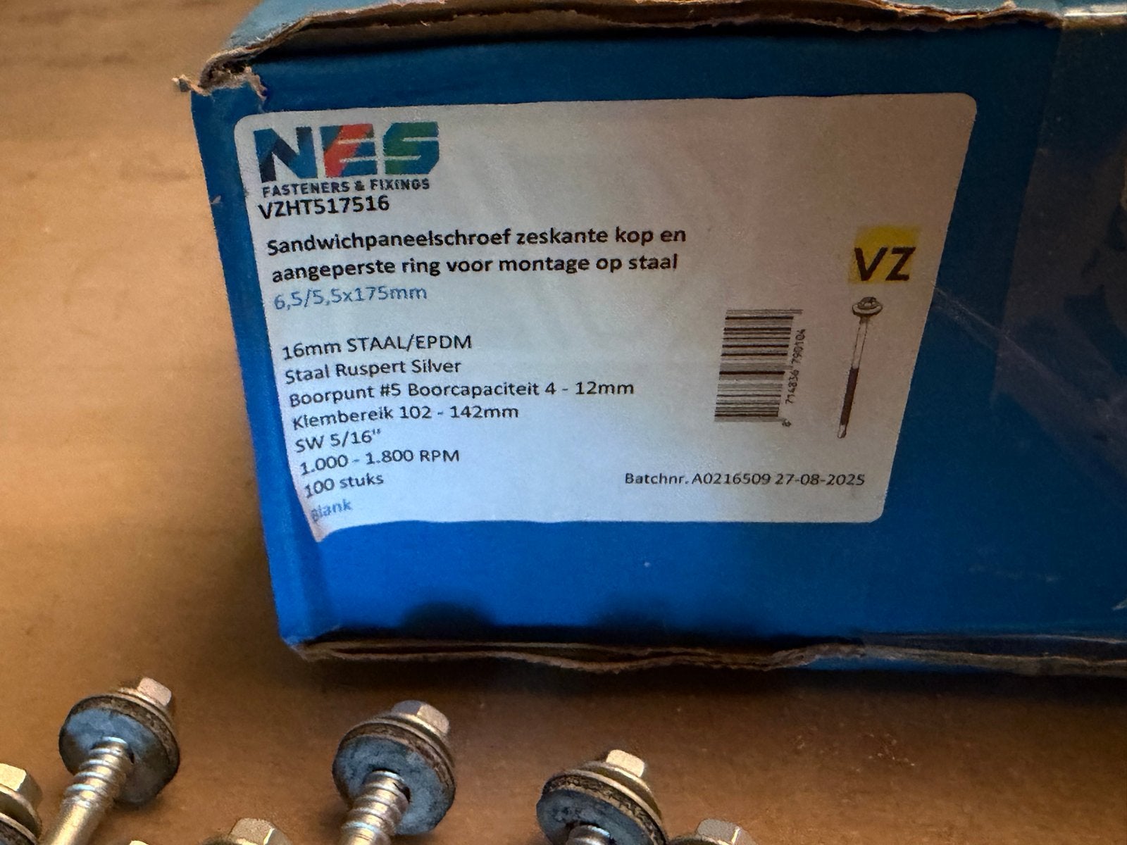 191 Sandwichpaneelschroeven 6,5/5,5x175mm staal/EPDM, Ophalen of Verzenden, Nieuw, 100 tot 250 mm, Schroeven
