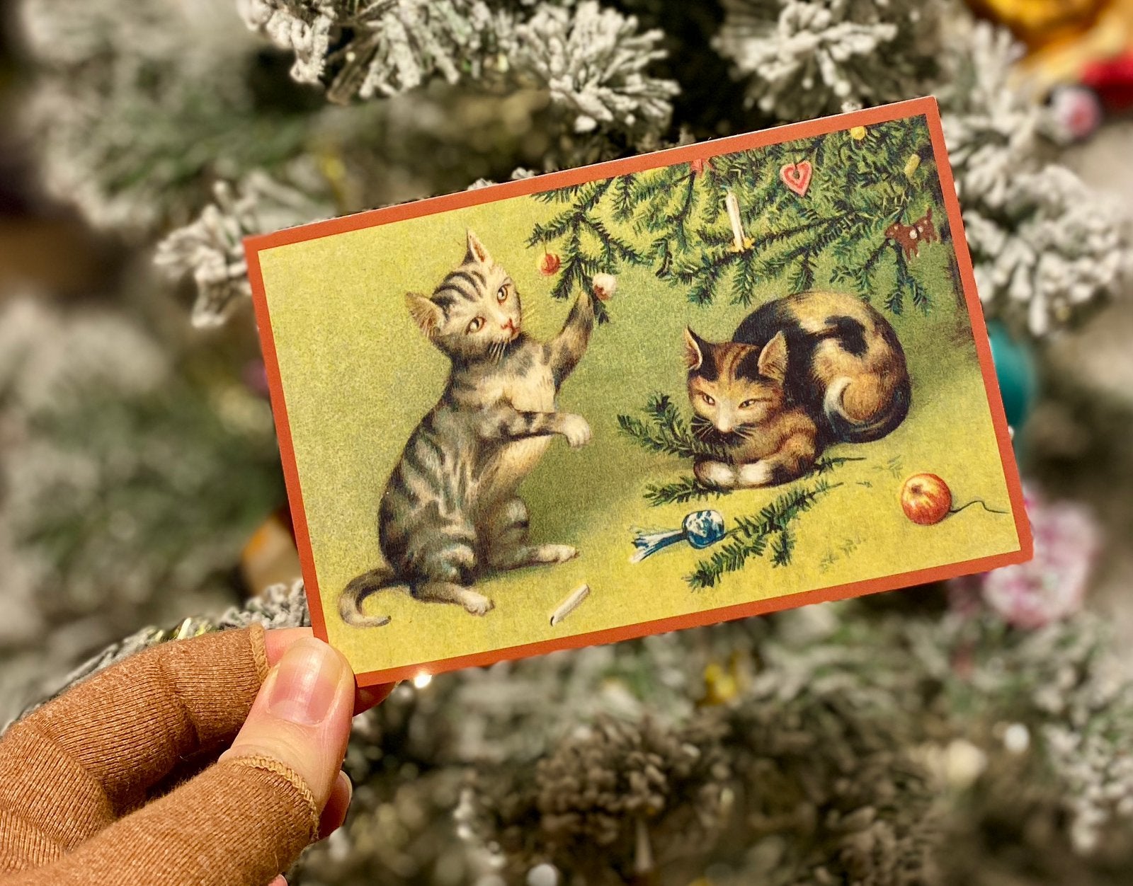 Nostalgische kerstkaart katten, Verzenden, Nieuw