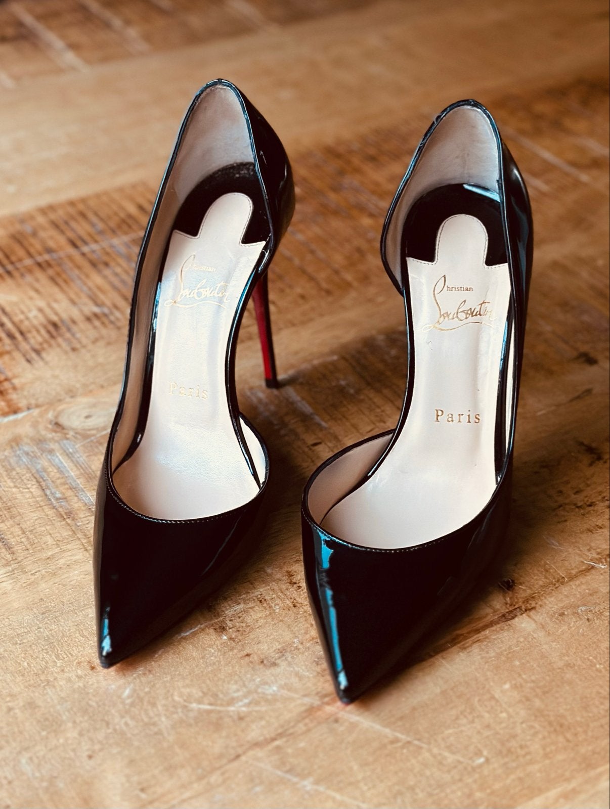 Christian Louboutin Iriza 100 Zwart Lakleer Pumps Maat 38, Ophalen, Zo goed als nieuw, Zwart, Pumps