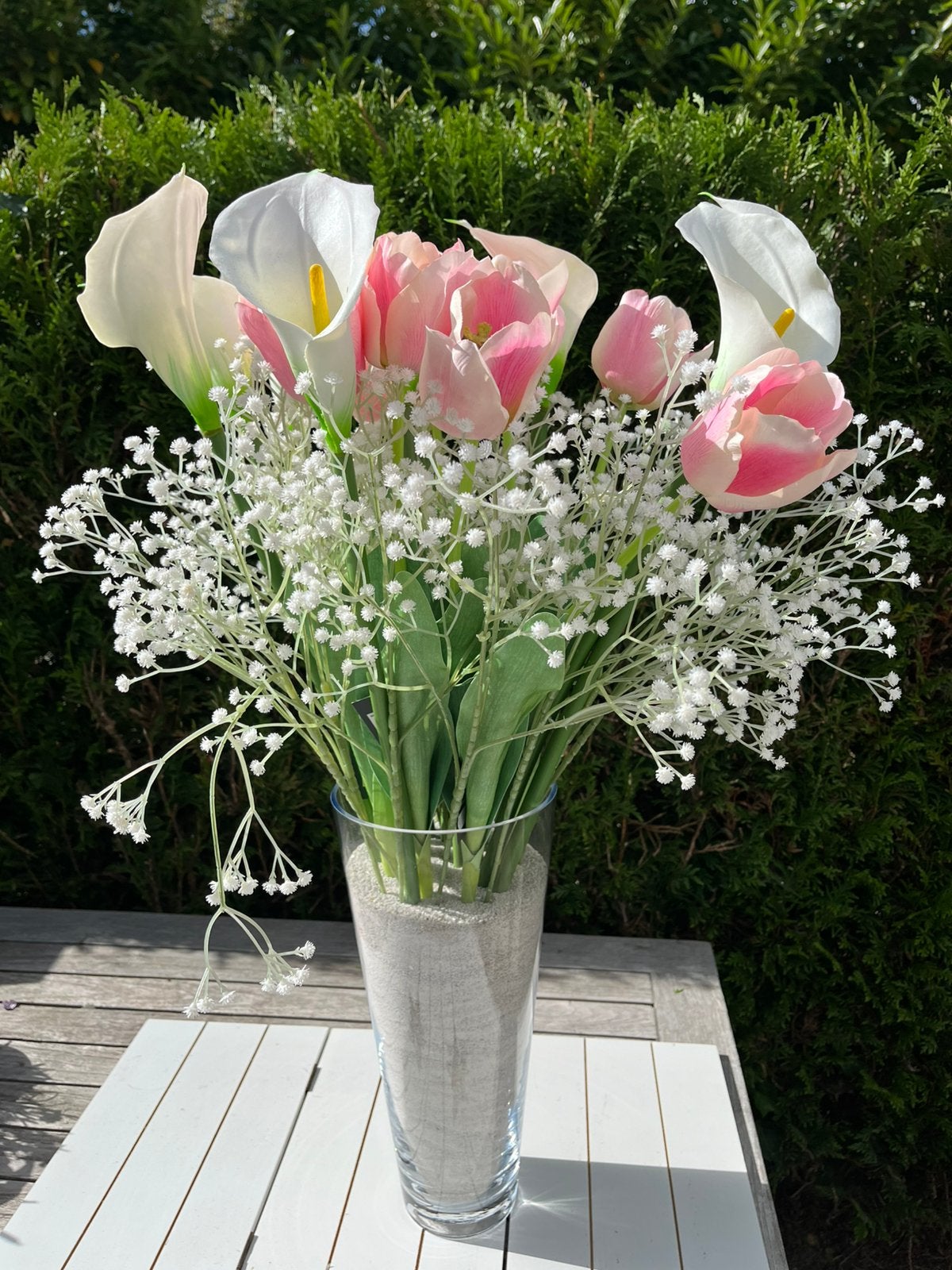 Boeket kunstbloemen in vaas, Ophalen, Binnen, Overige materialen, Zo goed als nieuw