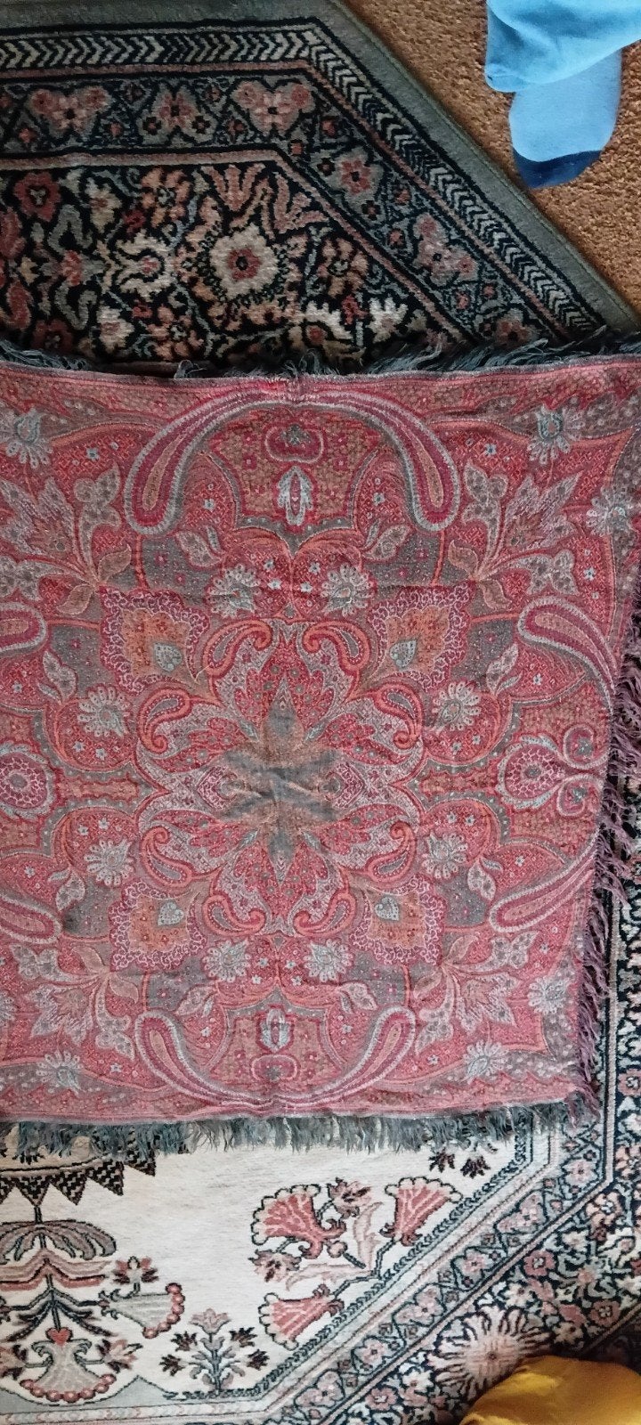 Mooi Perzisch/Kashmiri Worteldoek/Schouwdoek met Franje, Ophalen of Verzenden