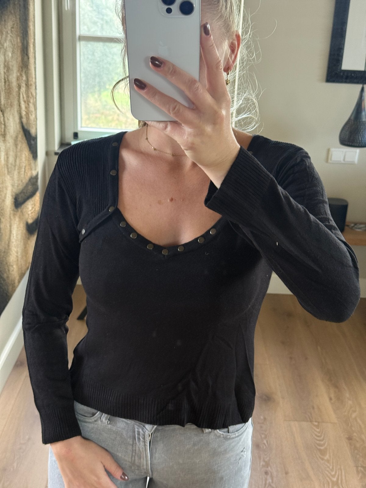 Zwarte Zigga top met lange mouwen en studs, Kleding | Dames, Maat 38/40 (M), Zwart, Ophalen of Verzenden, Lange mouw