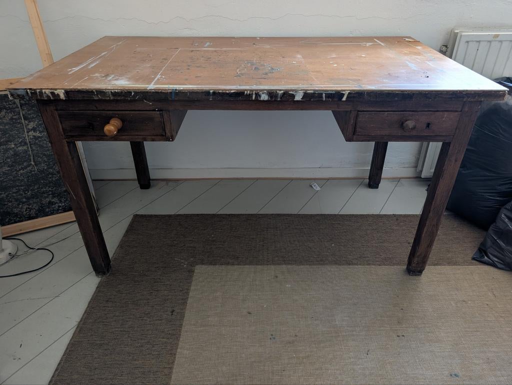 Vintage houten bureau met lades - opknapper, Antiek en Kunst, Ophalen