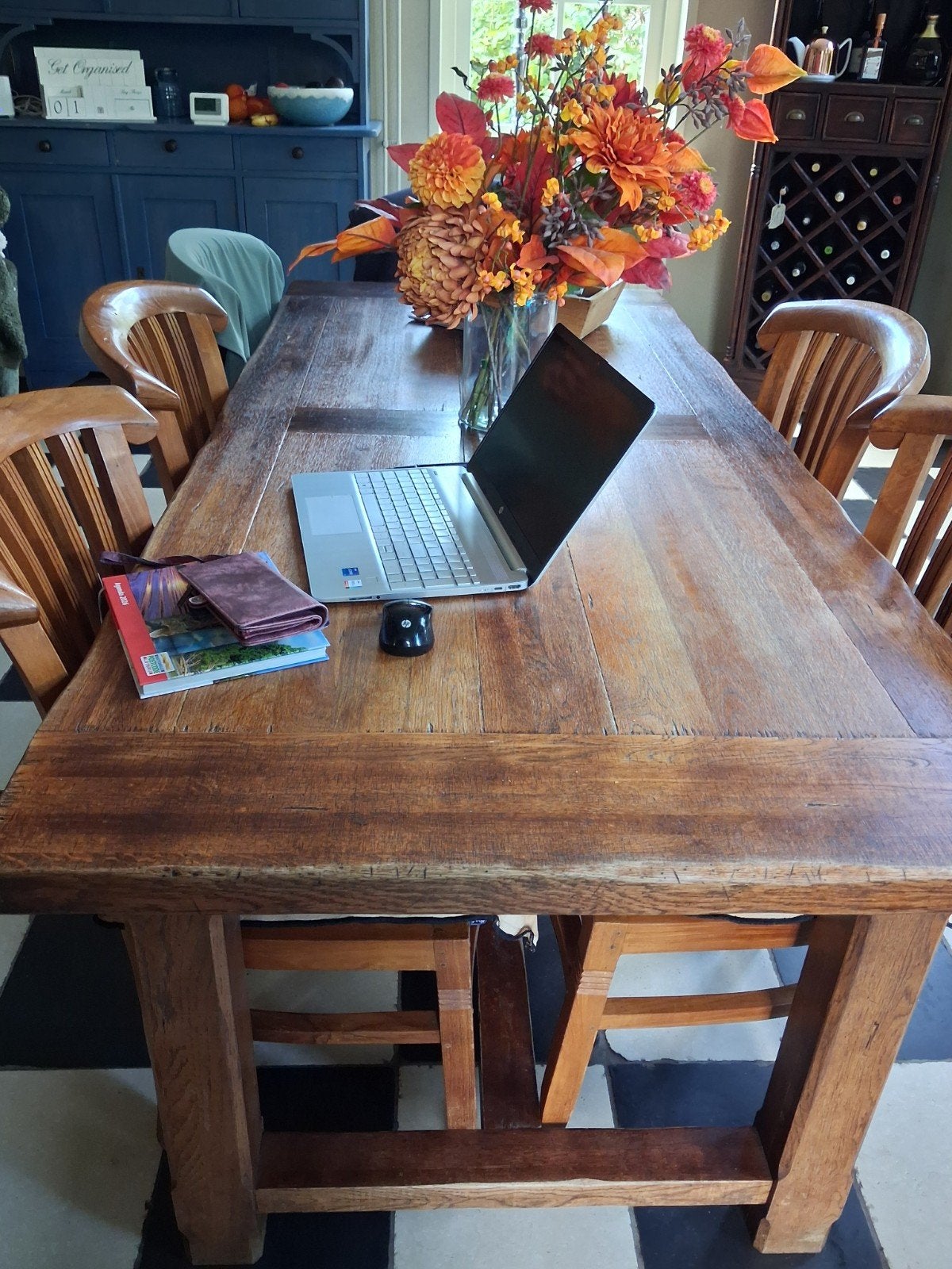 Zware eetkamertafel met 6 stoelen - 200x80 cm, Gebruikt, 150 tot 200 cm, Rechthoekig, 50 tot 100 cm