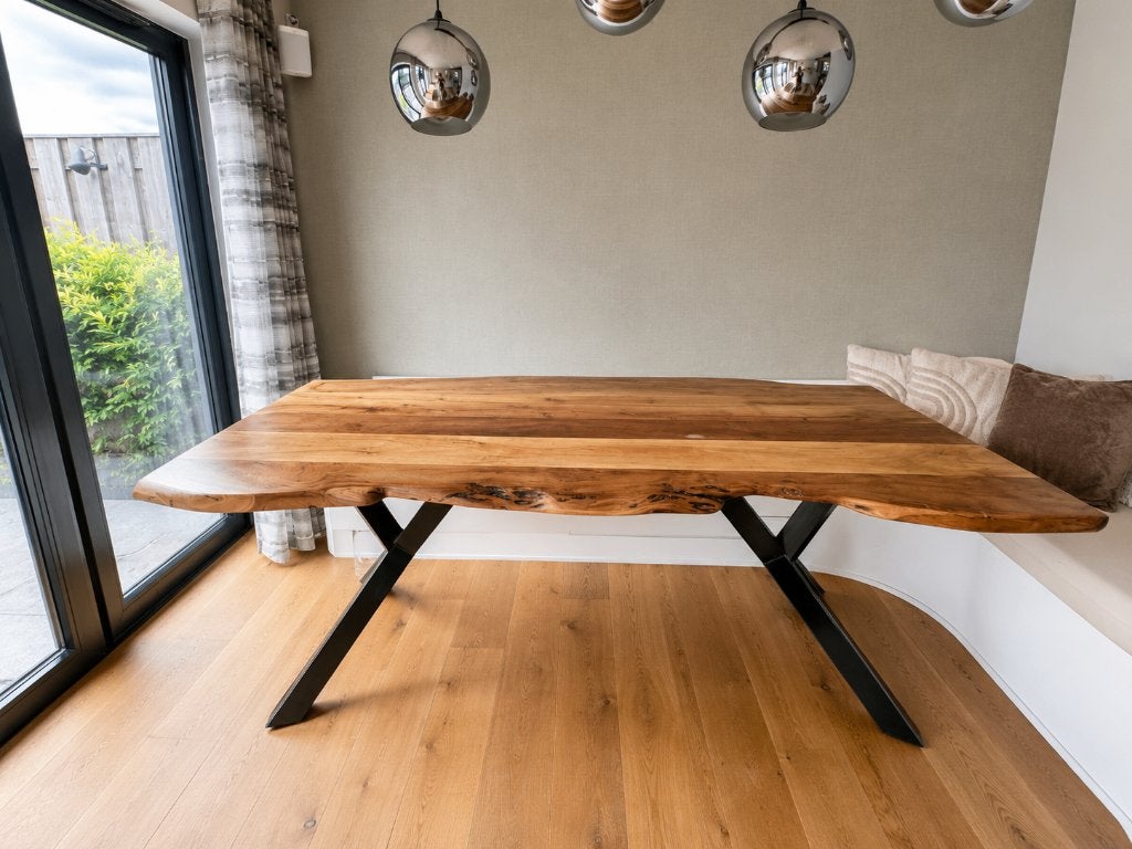 Massief boomstam eettafel, Ophalen, Industrieel, boomstamtafel, massief hout, design eettafel, Gebruikt, 100 tot 150 cm