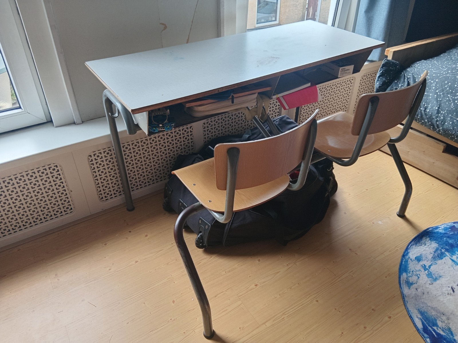 schoolbankje bureautje 2 persoons, Ophalen
