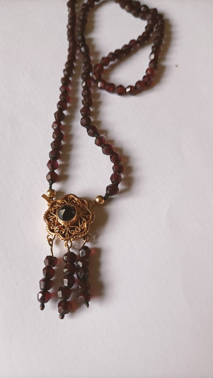 Oude ketting Granaat met Gouden Slot, 14 krt, Verzenden, Goud, Ketting, Met edelsteen