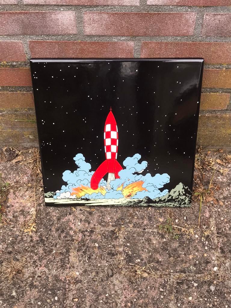 Kuifje raket emaille plaat, Ophalen of Verzenden, Kuifje, Zo goed als nieuw, Plaatje, Poster of Sticker