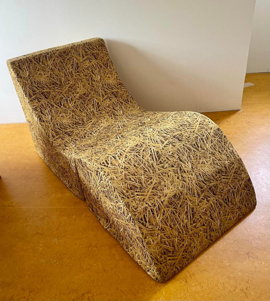 Unieke Stro-look Lounge Stoel / Poef, Huis en Inrichting, Banken | Voetenbanken en Poefen, Ophalen, 100 tot 125 cm, Zo goed als nieuw