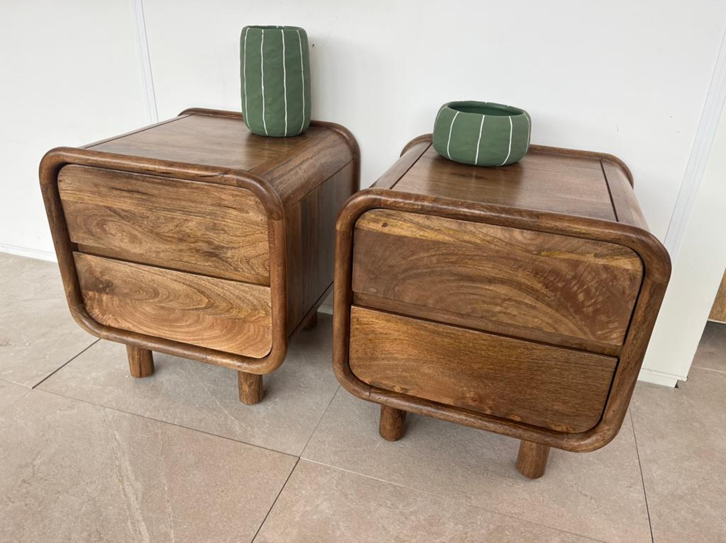 Magazijn Leegverkoop Nieuwe set nachtkastjes retro mangohout, Hout, Nieuw, Ophalen of Verzenden, Info@wkhome.nl