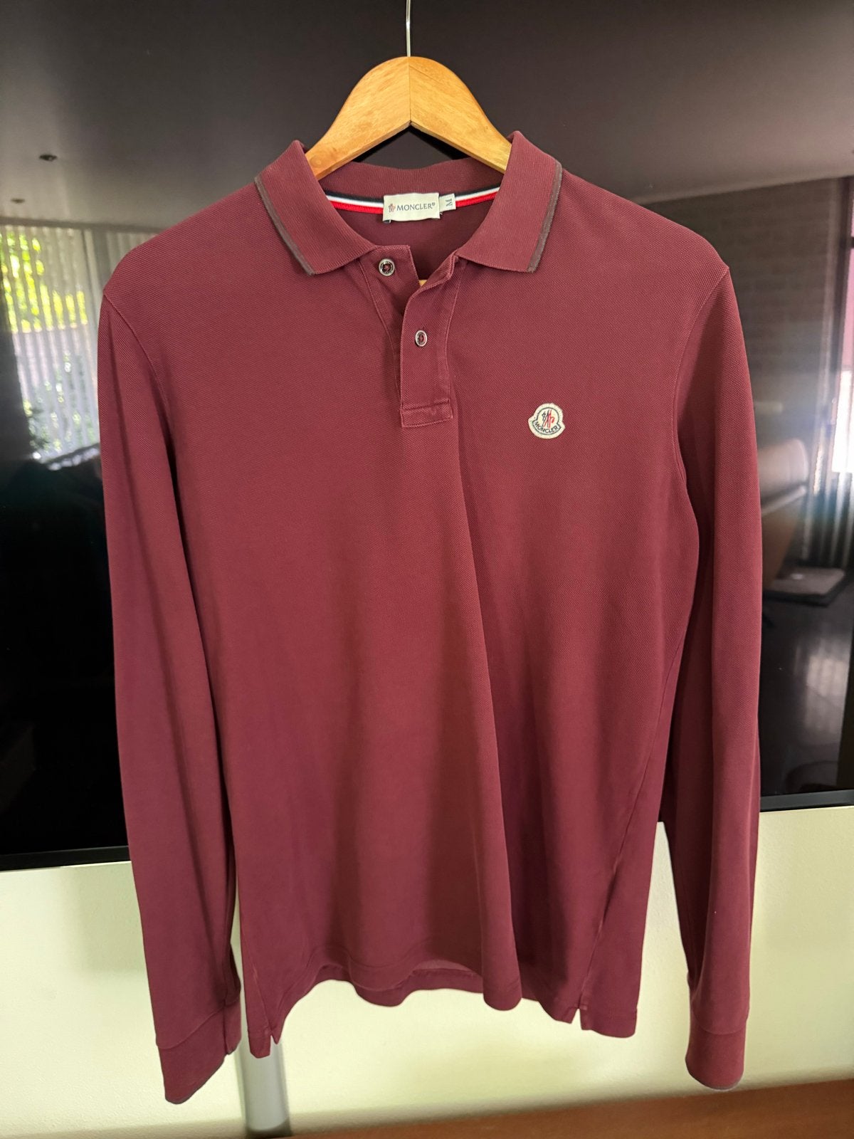 Moncler Polo Lange Mouwen - Maat M, Ophalen of Verzenden, Gedragen, Maat 48/50 (M), Rood