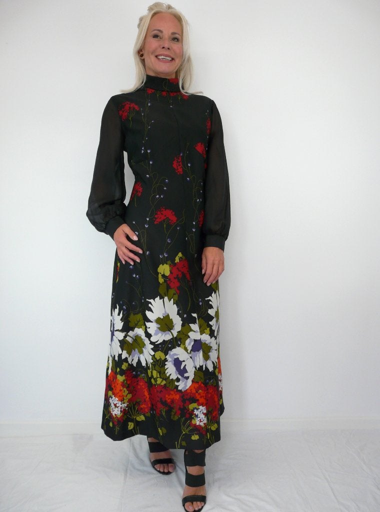 *Abfab Vintage Seventies Maxi Jurk 44*, Zwart, Maat 42/44 (L), Ophalen of Verzenden, Zo goed als nieuw