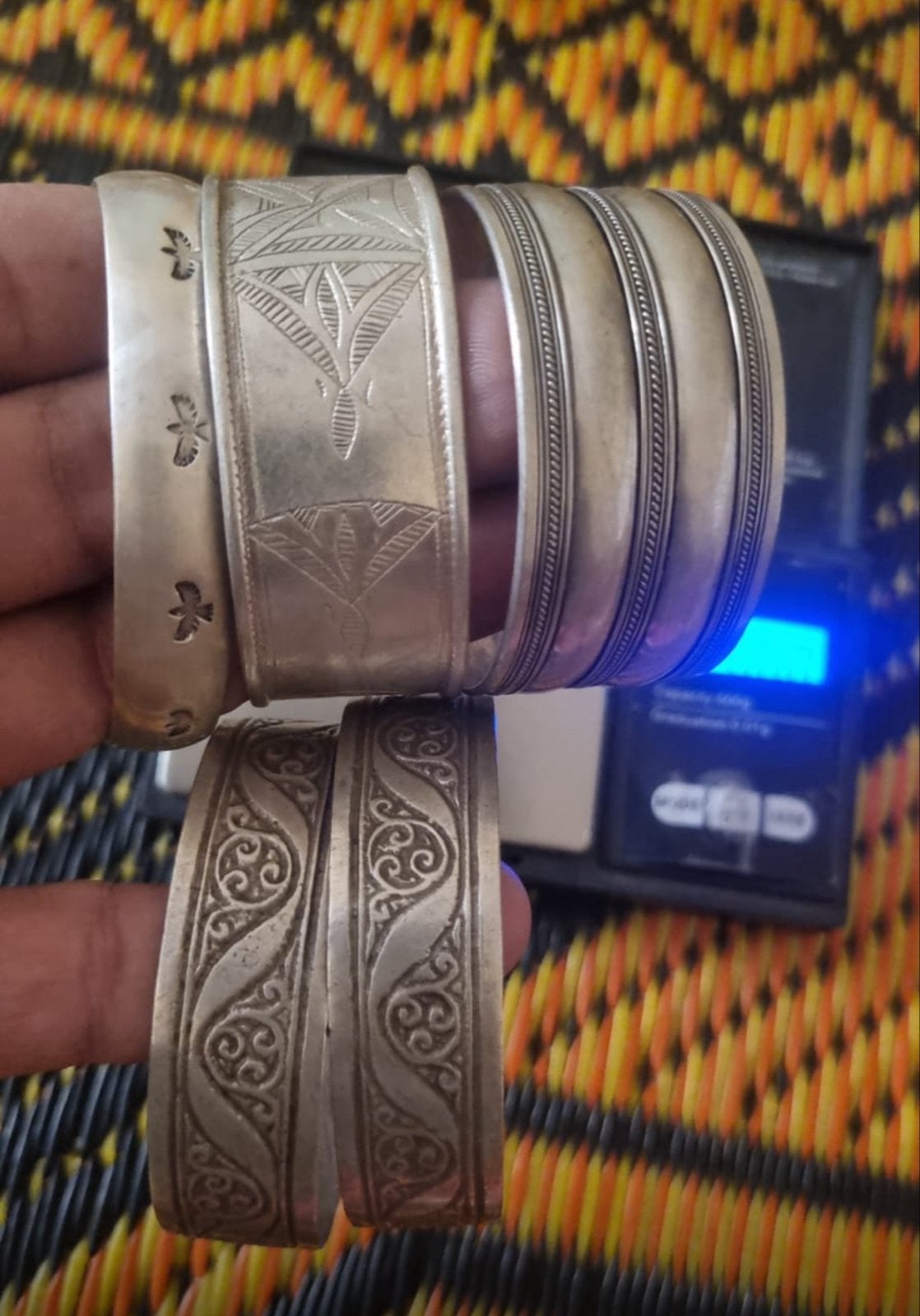 Set van 5 echt zilver armbanden met gravures, Ophalen of Verzenden, Gebruikt, Zilver