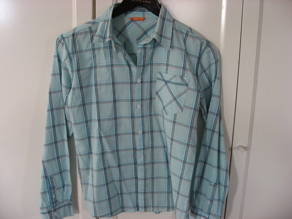 nieuw aqua blauw geruit overhemd, lange mouw, maat 146 / 152, Verzenden, Nieuw, Jongen, Overhemd of Blouse