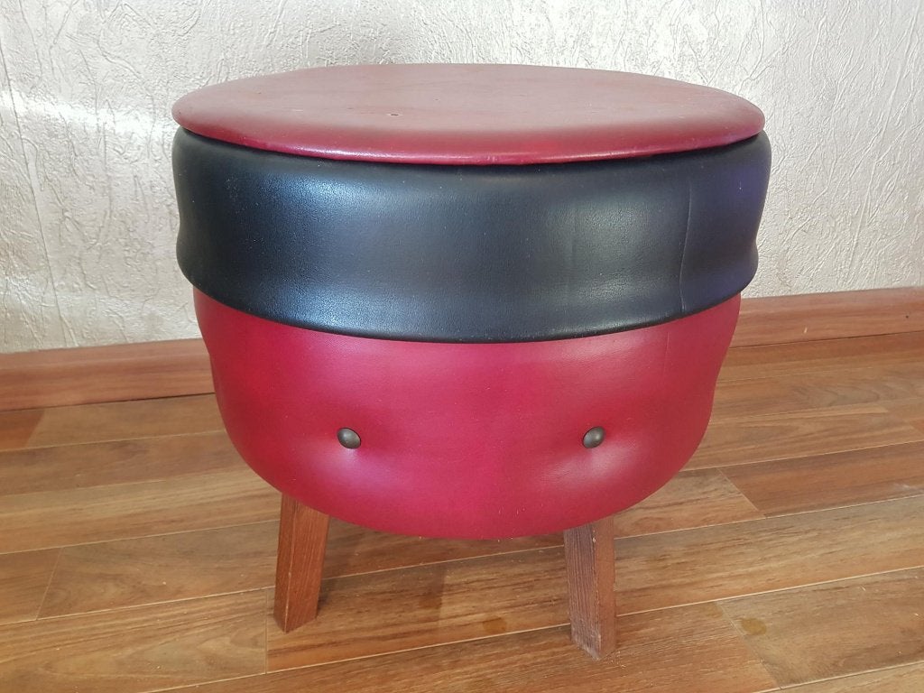 retro vintage mid century jaren 50 60 poef opberg meubel, Ophalen, Rond, Minder dan 50 cm, Zo goed als nieuw