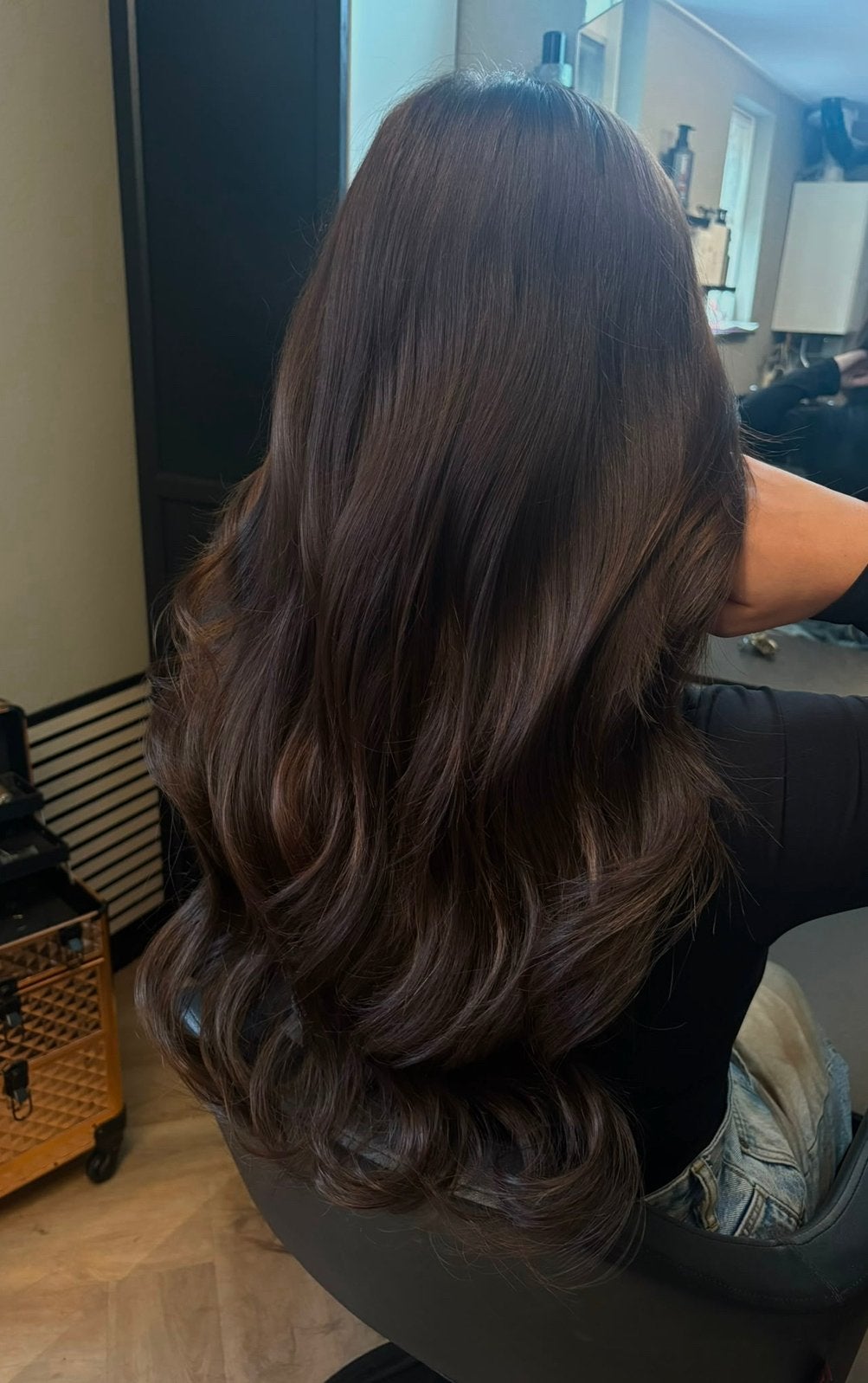 60cm 150gram Clip in extensions 100% human hair donker bruin, Ophalen of Verzenden, Nieuw, Pruik of Haarverlenging
