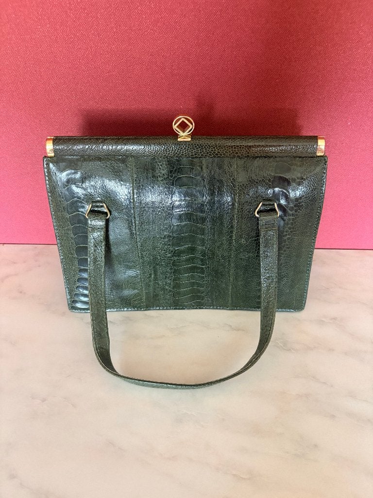 Vintage klassieke Corbeau Curio tas struisvogel-poot groen, Ophalen of Verzenden, Zo goed als nieuw, Groen, Handtas