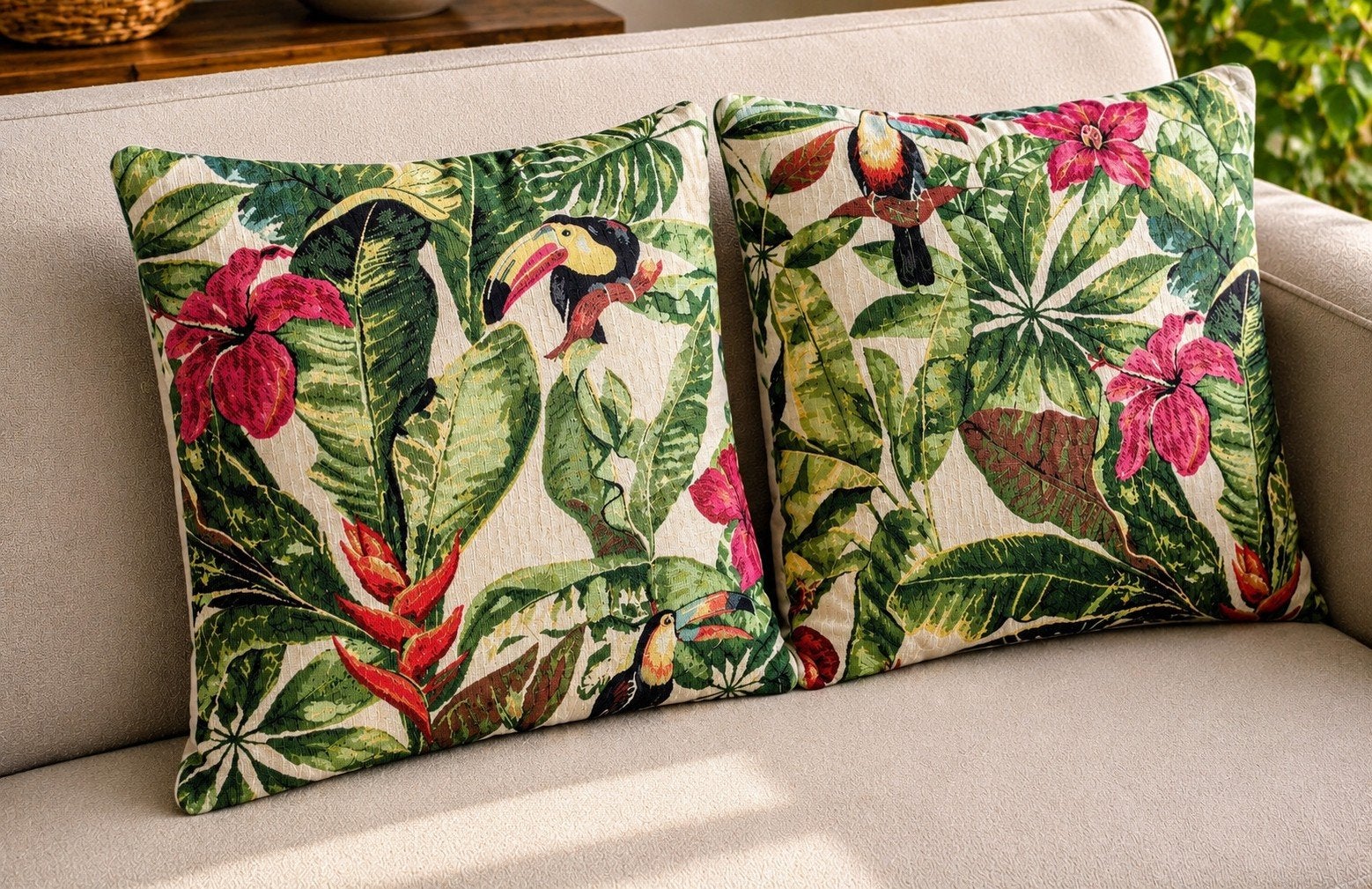 Tropische Gobelin Sierkussenhoezen 45x45 Set van 2 Nieuw, Ophalen of Verzenden, Nieuw, Vierkant