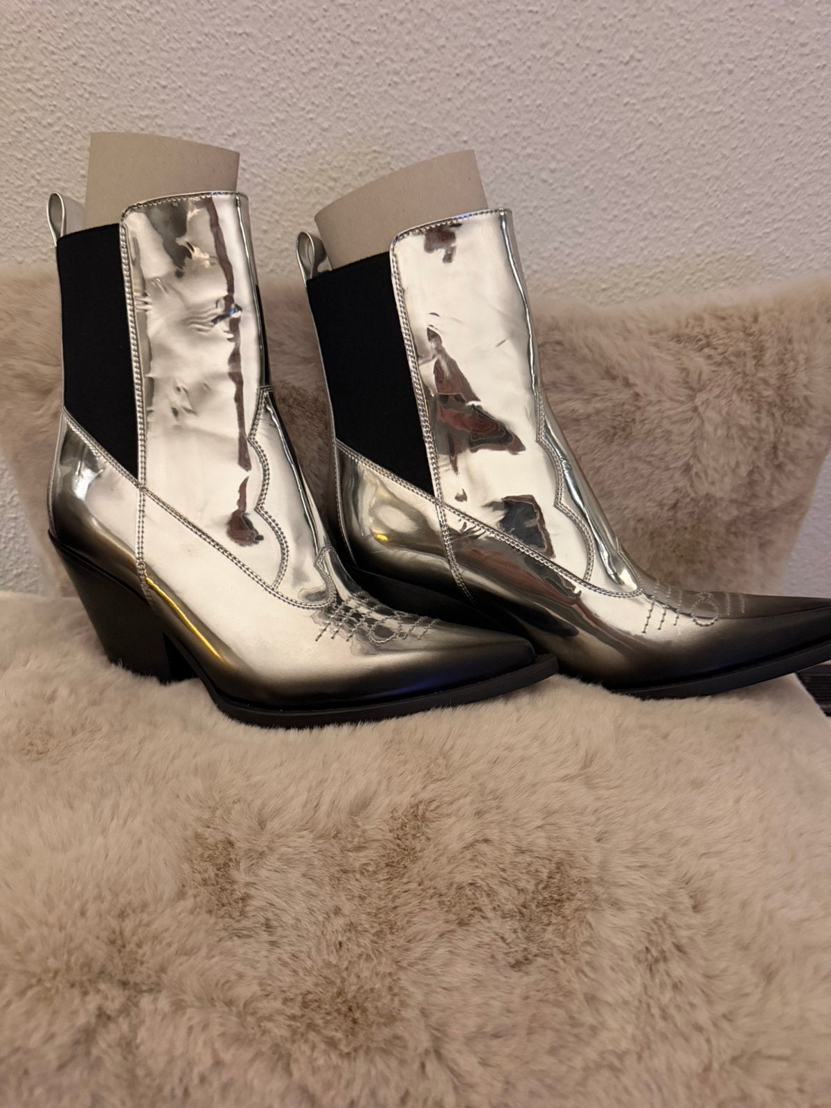 Elena Iachi Zilv.Metalic Western Enkellaarsjes (Leer)–Mt36, Kleding | Dames, Ophalen of Verzenden, Zo goed als nieuw, Overige kleuren