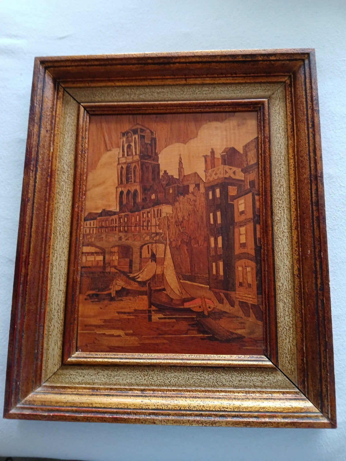 Uniek Houten Inlegwerk Stadsgezicht Tilburg, Antiek en Kunst, Ophalen of Verzenden