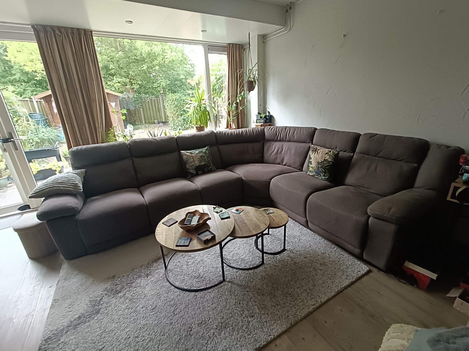 Grote hoekbank met relaxfunctie - Bruin, Ophalen, Gebruikt, Stof, Modern, Comfortabel