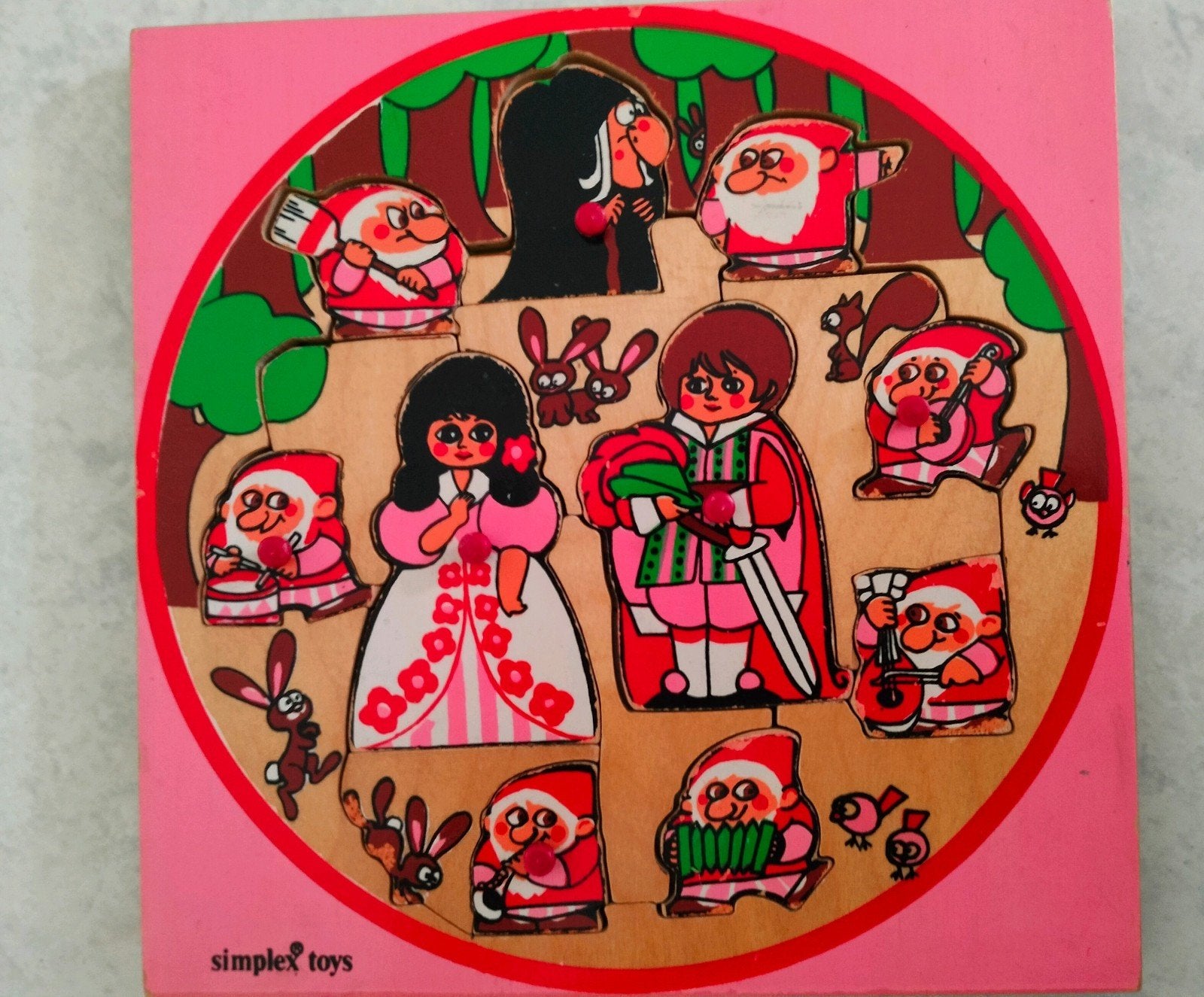 Vintage houten insteekpuzzel Simplex Toys, 2 tot 4 jaar, Gebruikt, 10 tot 50 stukjes, Ophalen of Verzenden