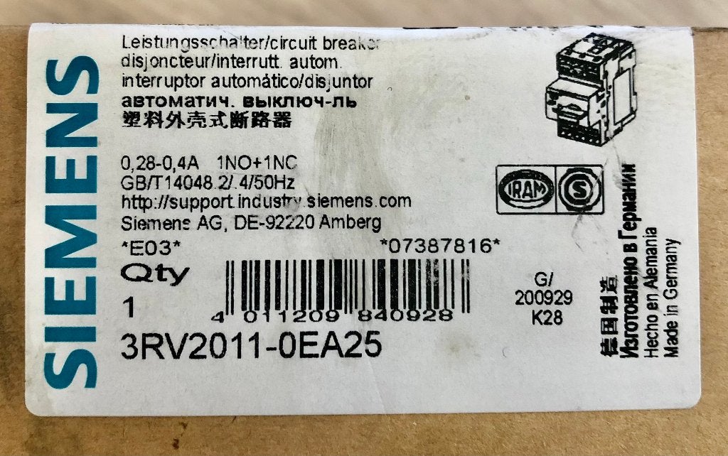 SIEMENS - Motorbeveilingingsschakelaar - 3RV2011-0EA25, Ophalen of Verzenden, Nieuw