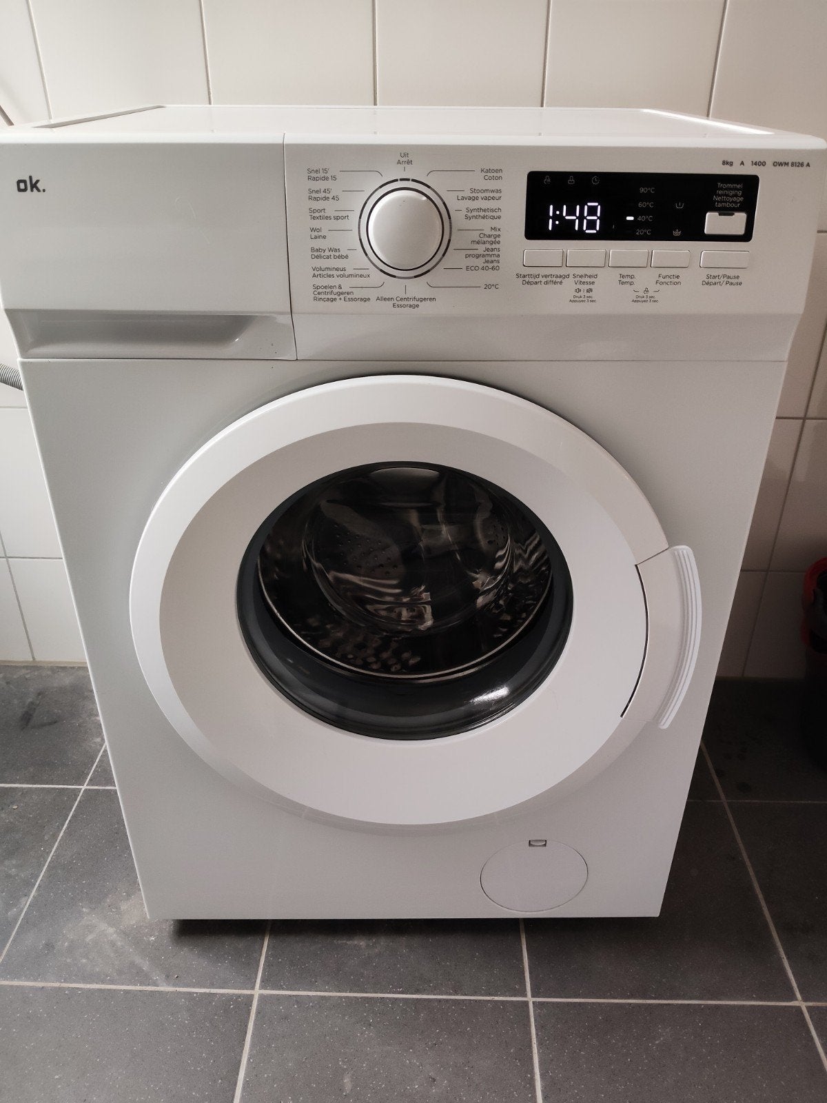OK. Wasmachine OWM 8226 A - Zo goed als nieuw, Ophalen, 1200 tot 1600 toeren, 8 tot 10 kg, Zo goed als nieuw