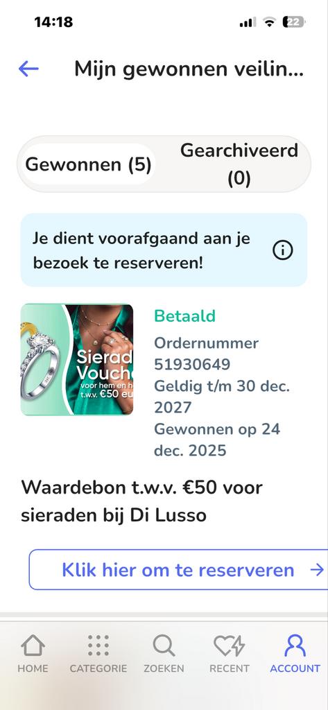 Waardebon t.w.v. €50,00, Tickets en Kaartjes, Eén persoon, Cadeaubon