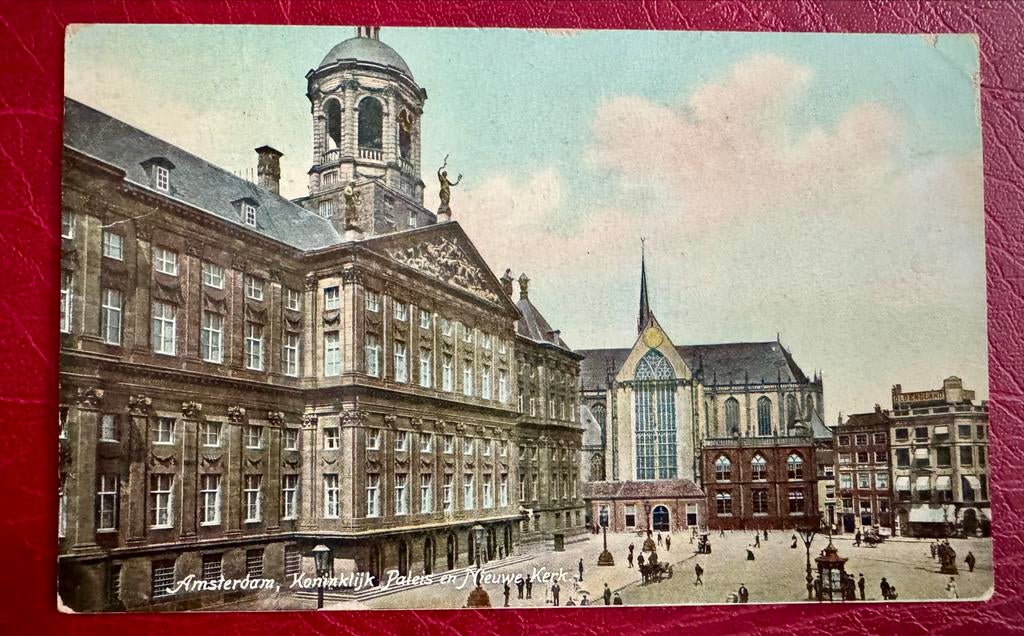 Oude ansichtkaart Amsterdam Koninklijk Paleis en Nieuwe Kerk, Ophalen of Verzenden, Voor 1920, Gelopen, Noord-Holland