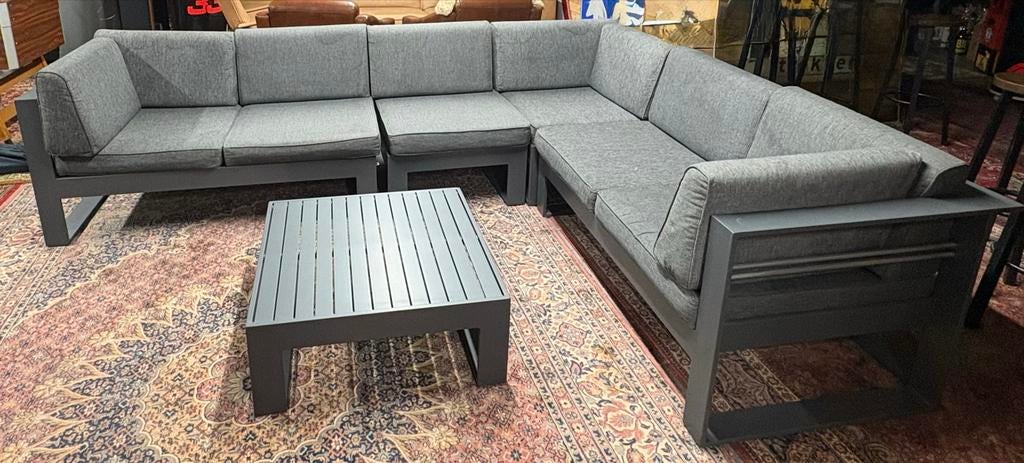 Loungeset met grijze kussens Tierra Outdoor, Ophalen, Gebruikt, Meer dan 8 zitplaatsen, Aluminium