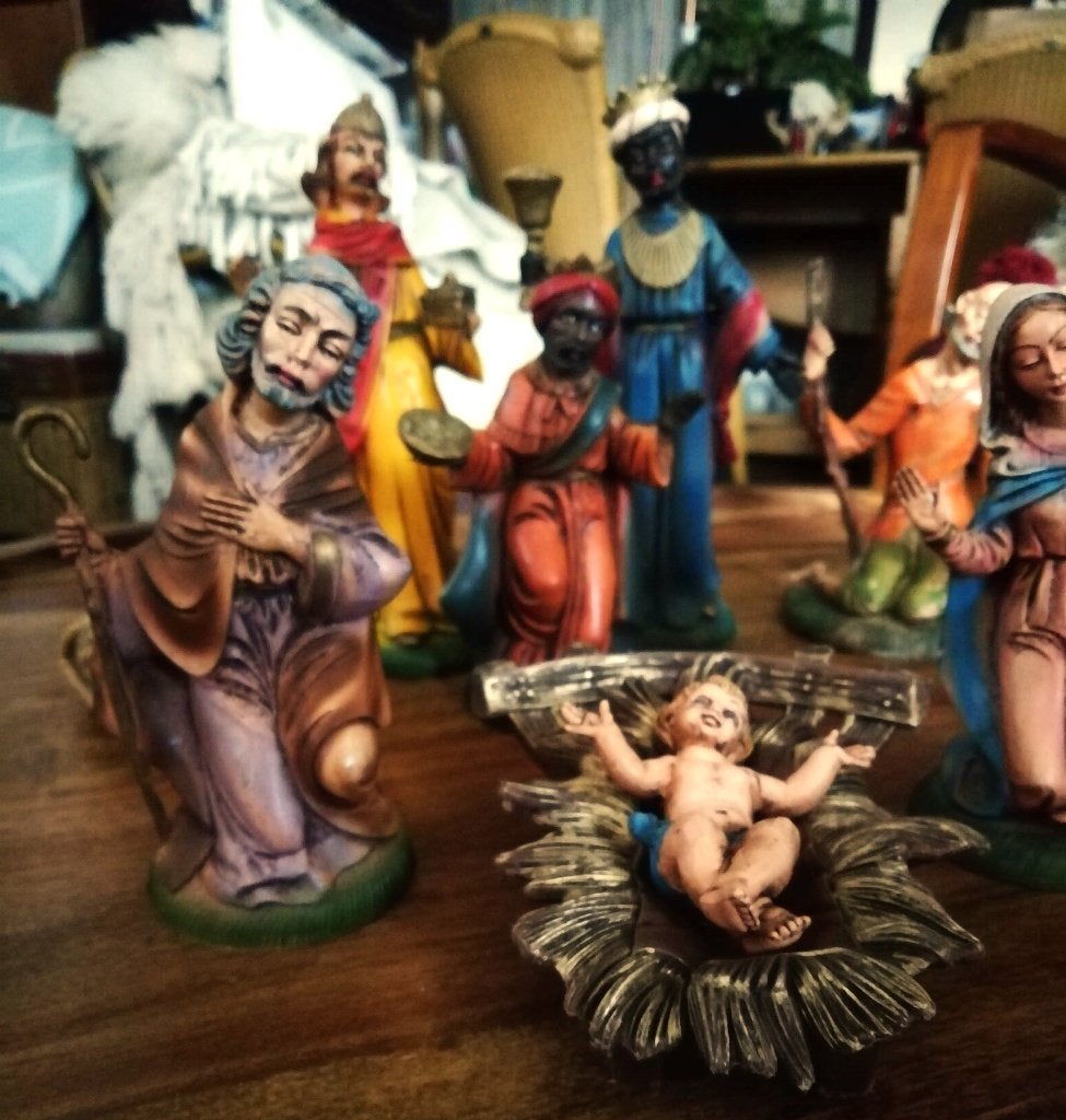 Antiek beeldjes voor de kerststal kunsthars 13 delig Italy, Ophalen of Verzenden