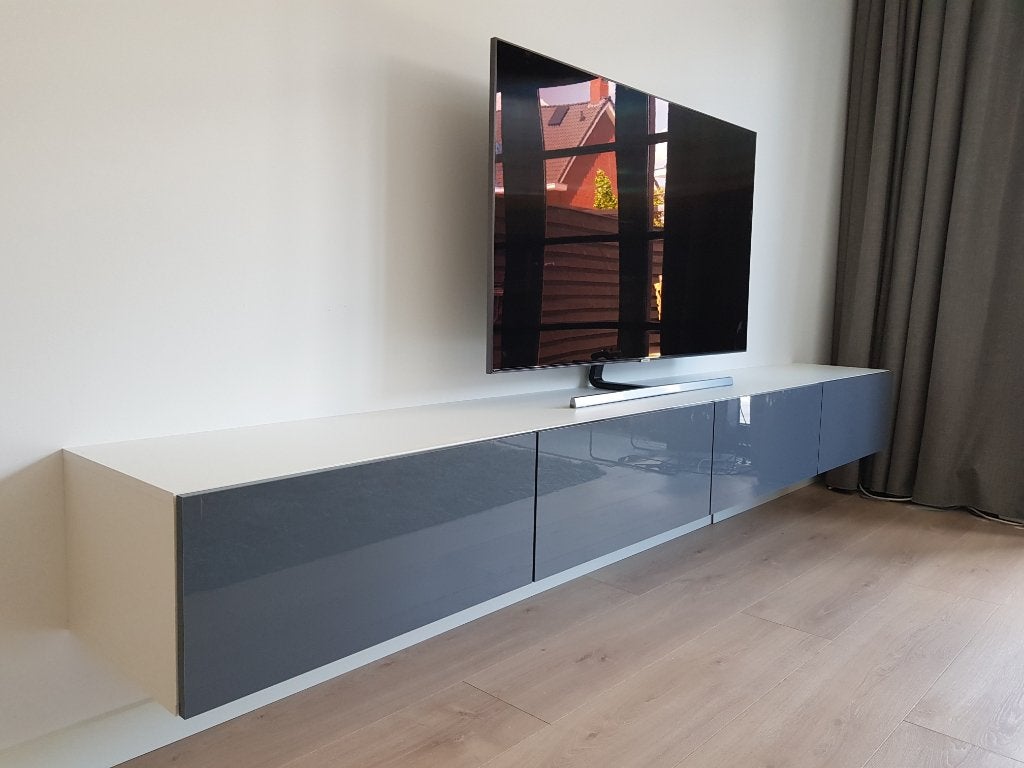 VOORRAAD Compleet zwevend tv-wandmeubel Wit / Grijs NIEUW, Huis en Inrichting, 250 tot 300 cm, Nieuw, Ophalen of Verzenden, Met deur(en)