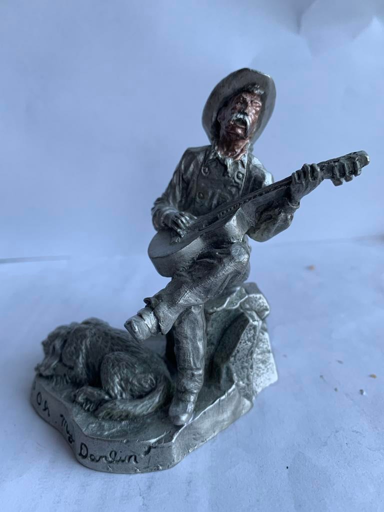 Zingende Cowboy met Hond - Tin Beeldje 9,5 cm, Ophalen of Verzenden, Gebruikt