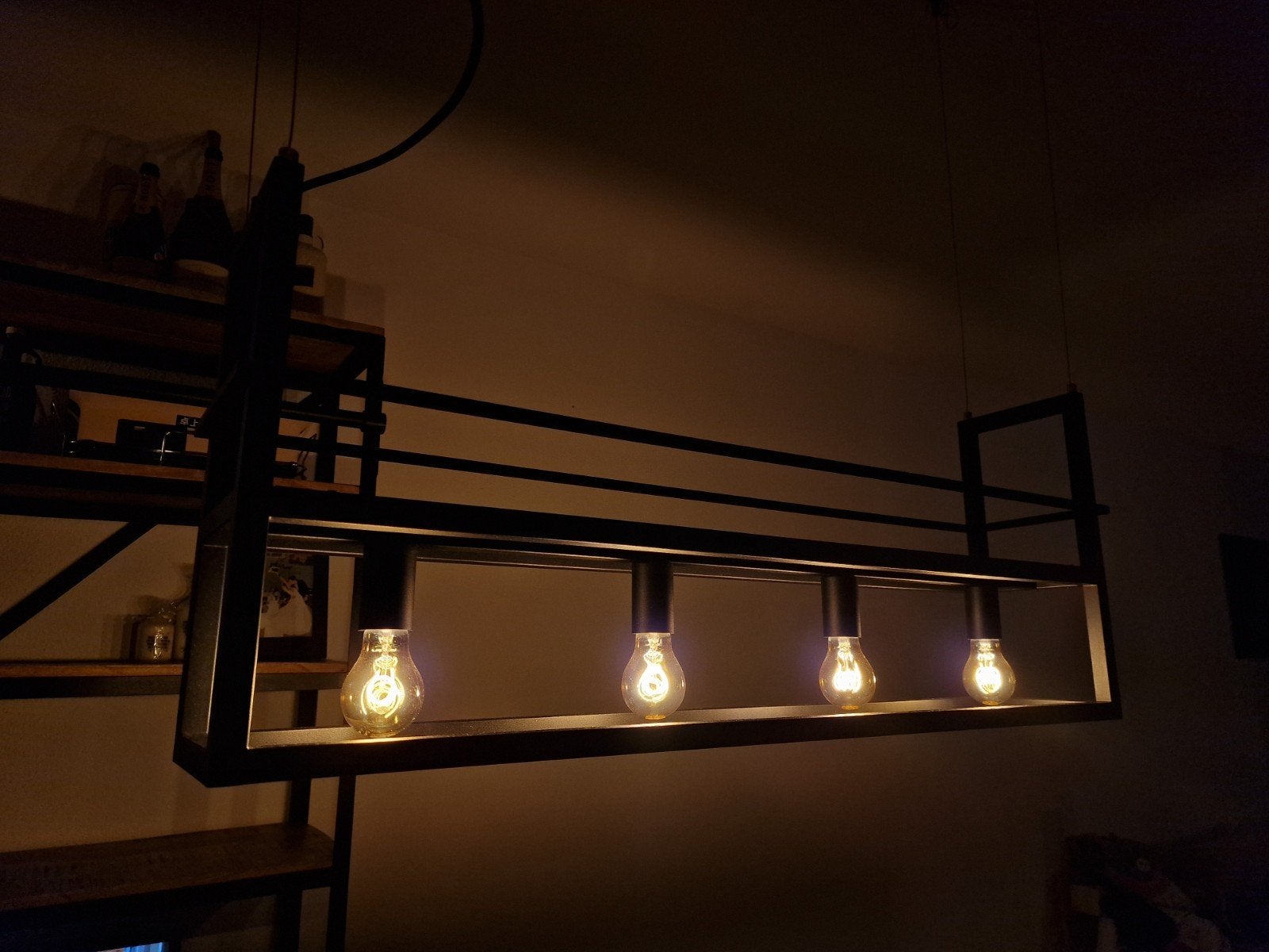Prachtige industriële hanglamp met 4 lampen, Ophalen, E27 (groot), Zo goed als nieuw, Metaal
