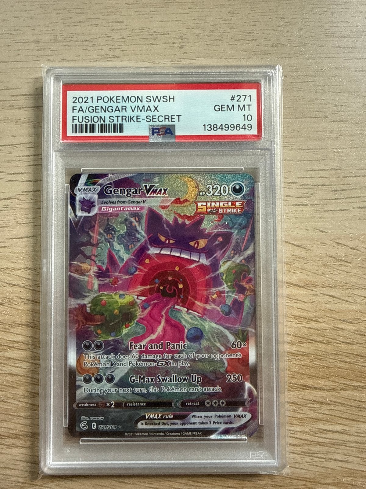 PSA 10 Gengar VMAX #271 Fusion Strike Secret Rare Pokémon Ka, Ophalen of Verzenden, Nieuw, Losse kaart
