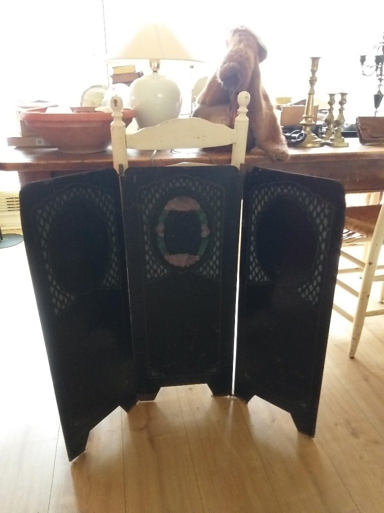 Brocante Frans Haardscherm (Gietijzer) met Koperen Knopjes, Ophalen