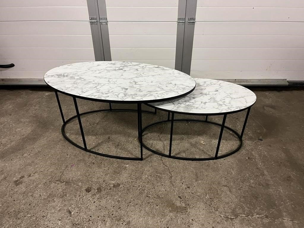 2 stuks nieuwe salontafels sets Marmerlook Tauro maxfurn, Huis en Inrichting, Minder dan 55 cm, Rond, Zo goed als nieuw, Ophalen