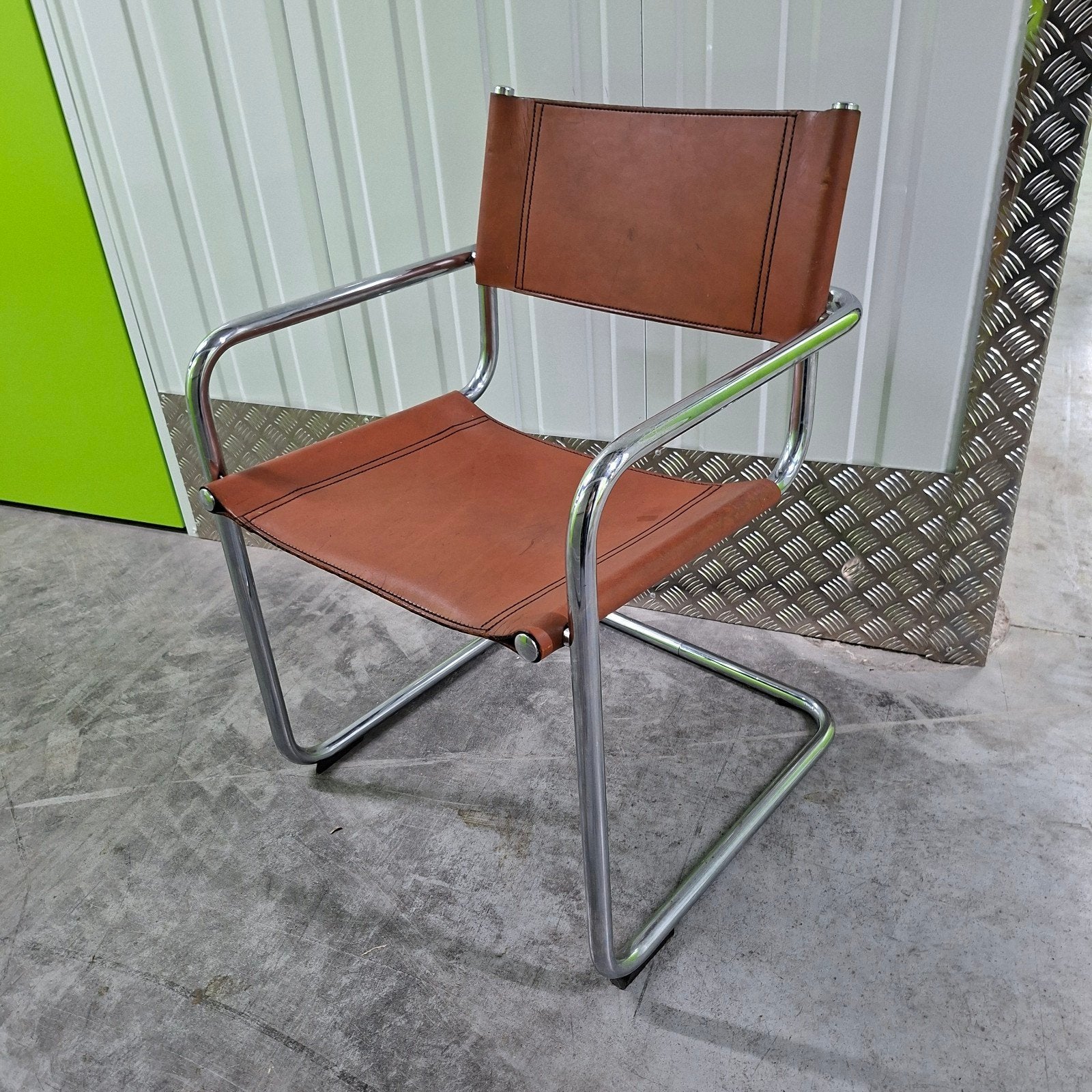 4x Mart Stam S3 buisstoel congac bruin leer chroom Buisframe, Gebruikt, Bruin, Vintage Bauhaus Design, Ophalen of Verzenden