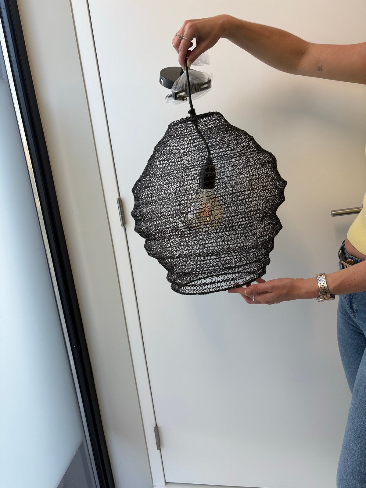 Hanglamp Karwei - Zwart metaal, modern design, Ophalen of Verzenden, Zo goed als nieuw, Metaal, E27 (groot)