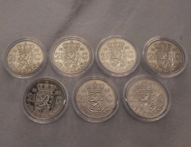 Set zilveren 2½ gulden munten Koningin Juliana, Postzegels en Munten, Munten | Nederland, Koningin Juliana, Setje, Zilver, Ophalen of Verzenden