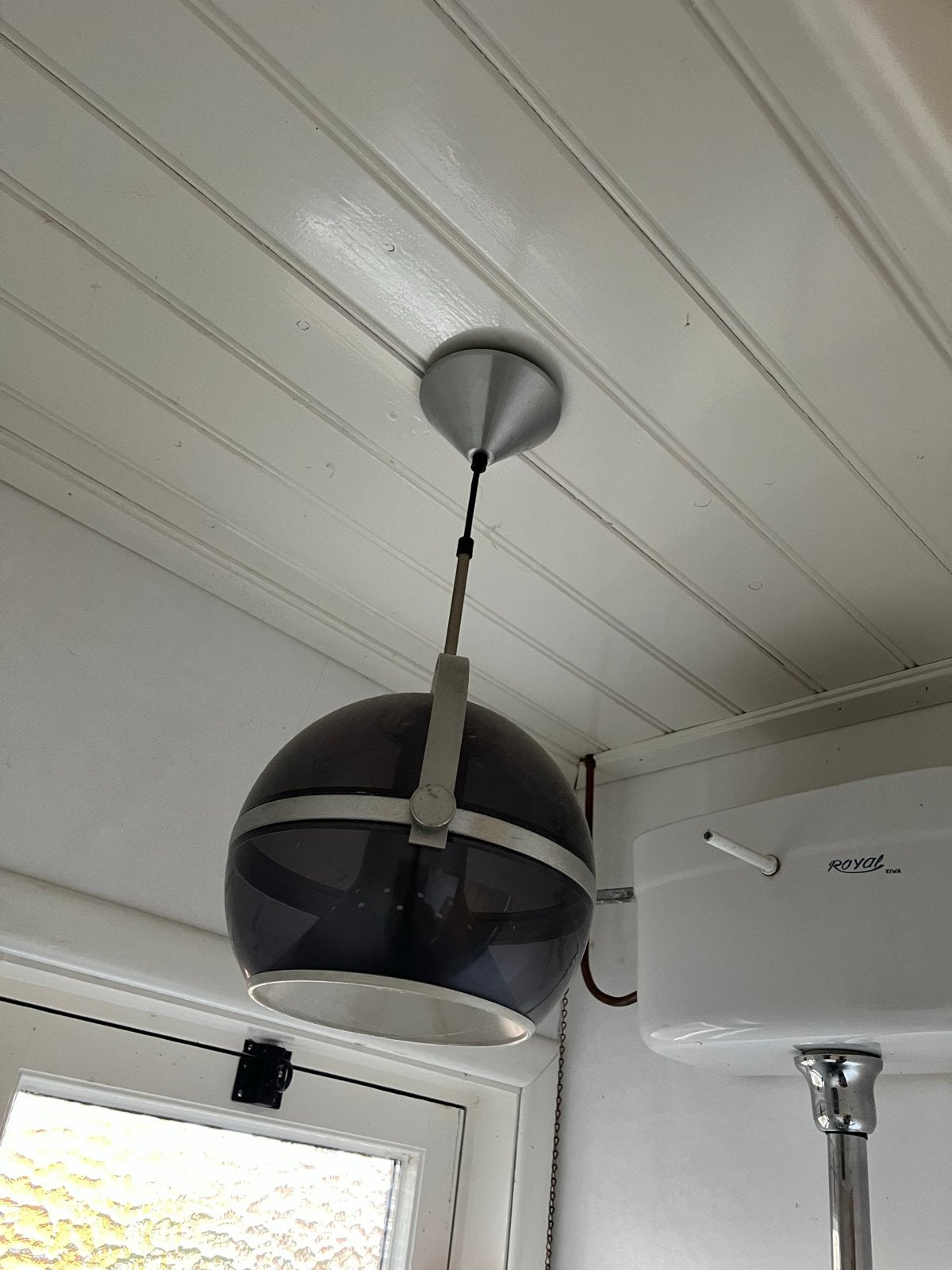Dijkstra hanglamp, draaibaar, grijs plexiglas, space age, Ophalen, Gebruikt, Kunststof, 50 tot 75 cm