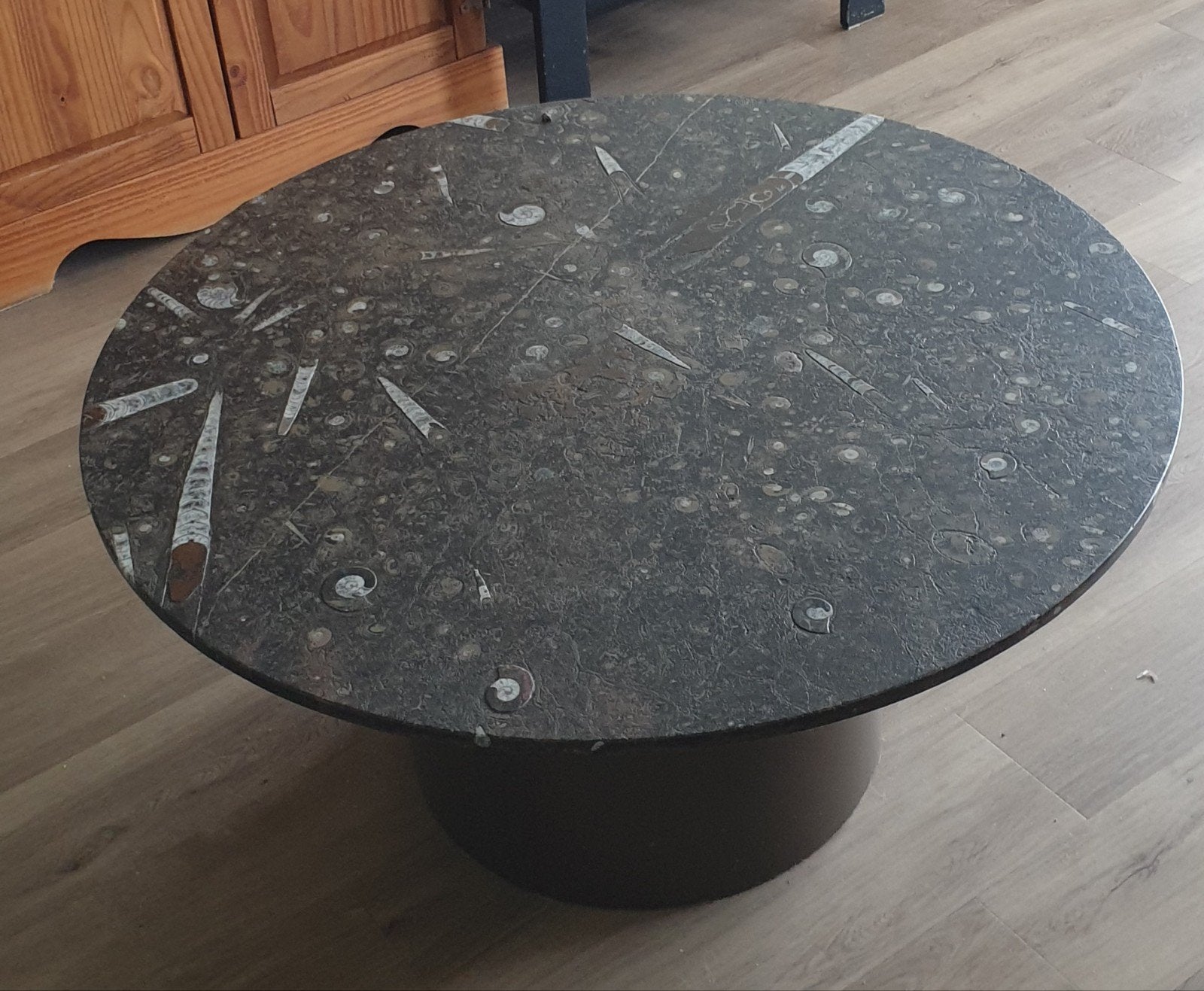 Unieke Metaform Salontafel van Fossielgesteente - Ø 100 cm, Huis en Inrichting, Tafels | Salontafels, Ophalen, Overige materialen