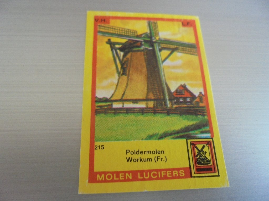 Oud lucifermerk Poldermolen in WORKUM Friesland, Verzamelen, Ophalen of Verzenden, Zo goed als nieuw, Luciferdoosjes of -merken