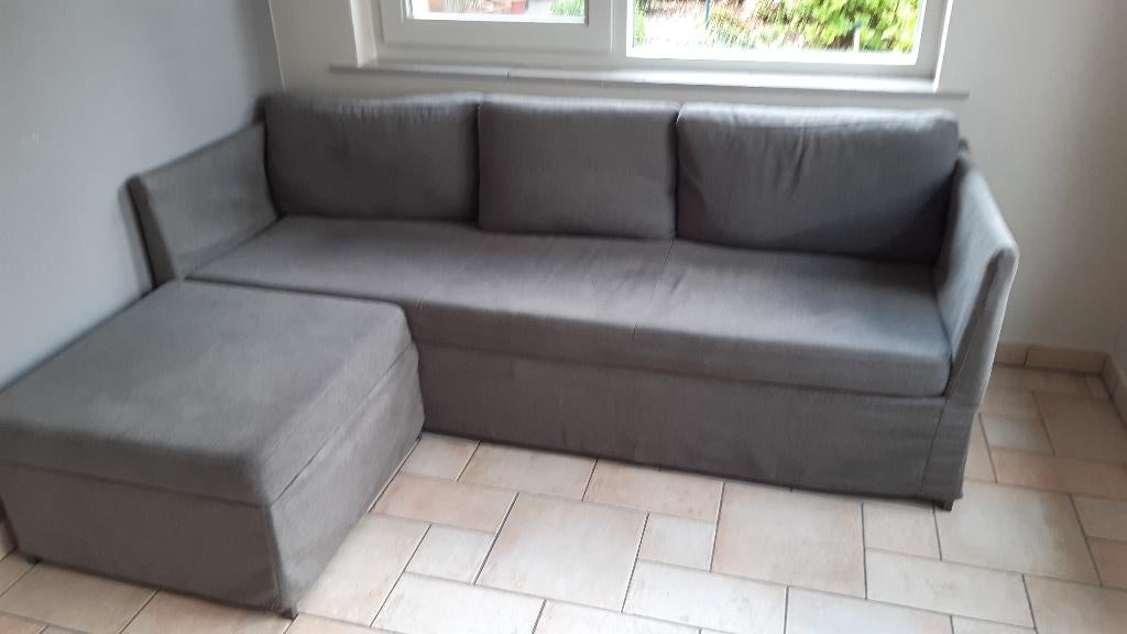 Bank met Hocker, Ophalen, Driepersoons, 75 tot 100 cm, Zo goed als nieuw