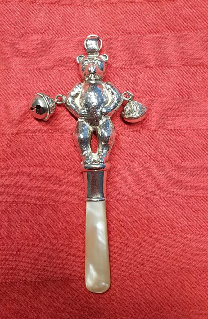 Zilver antieke rammelaar beer 1870, Ophalen of Verzenden, Rammelaar
