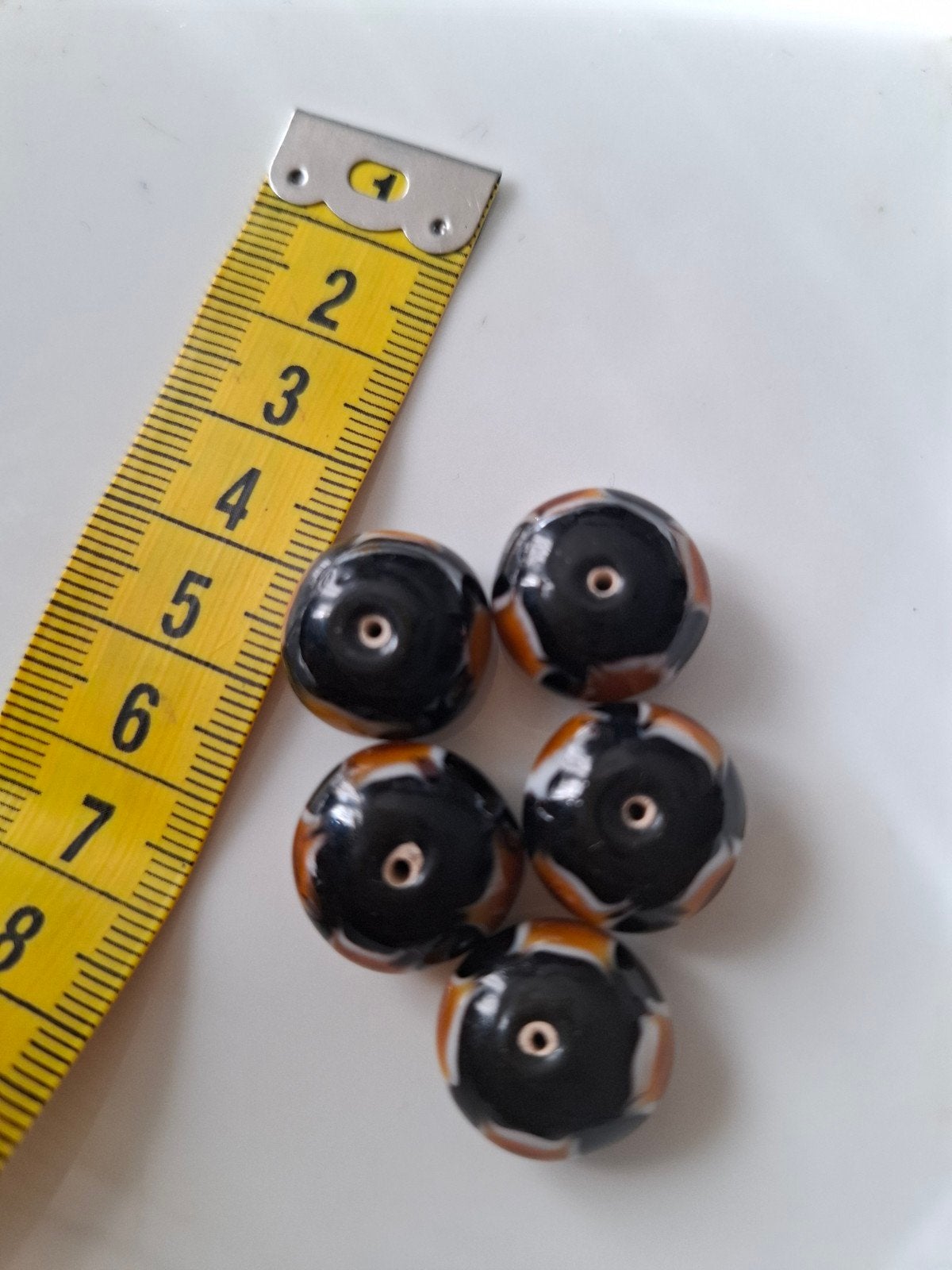 5 grote lampwork glaskralen oranje zwart wit kralen, Kraal, -, -, Nieuw