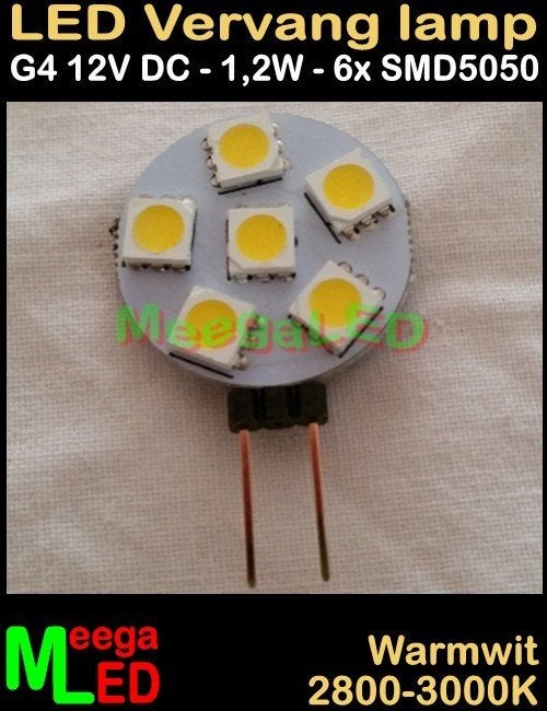 LED G4 ledspot ledlamp rond 6 SMD5050 - 12Vdc - 1,2 Watt, Led-lamp, Dimbaar, Nieuw, Ophalen of Verzenden