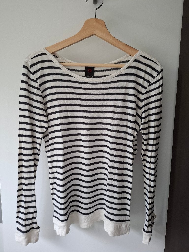 Truitje van Penn & Ink donkerblauw beige gestreept, Kleding | Dames, Maat 38/40 (M), Penn & Ink, Meerkleurig, Ophalen of Verzenden