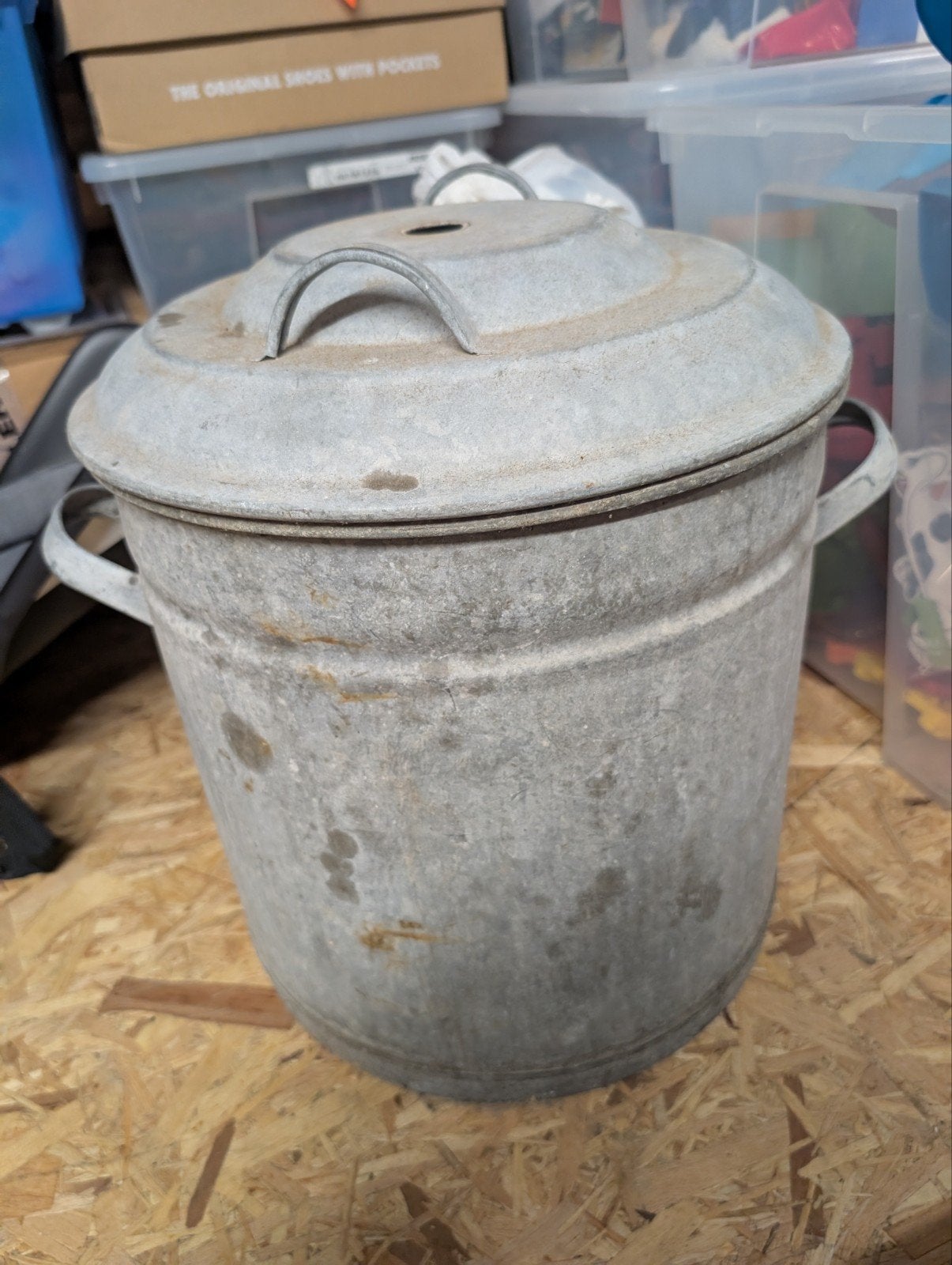 Vintage Zinken Wasemmer met Deksel - Decoratief, Ophalen of Verzenden